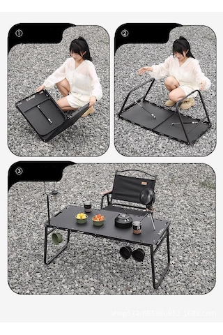 Hidrolik Otomatik Katlanır Kamp Ve Piknik Masası Taşınabilir, Hafif Ve Elde Taşınabilir Siyah