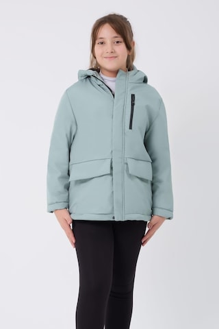 Kız Çocuk Kürklü Su Ve Rüzgar Geçirmez Kapüşonlu 3 Cep Kışlık Mont & Kaban & Parka-69 Mint Yeşili