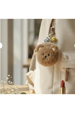 Peluş Cep Ayna Kedi Veya Ayı Figürlü Anahtarlık Kahverengi