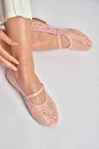 Fox Shoes Y726864006 Pembe Dantelli Kadın Babet