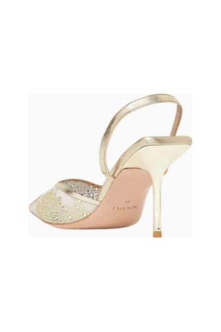 Nıcolı Martini 75 Kristal Işlemeli Mesh Slingback Topuklu Ayakkabı, Zarif Işıltı Gold