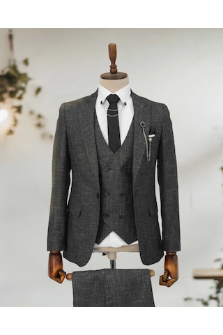 Beystil Sivri Yaka Siyah Kırçıllı Takım Elbise Storm- Slim Fit Siyah