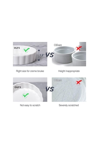 Xurunkeji 5 Oz Creme Brulee Kapları, Yuvarlak Yivli Kiş Kapları, Tart Tepsisi, Fırında Pişirmeye Uygun Kaplar, Sufle, 6'lı Paket Kaplar Beyaz
