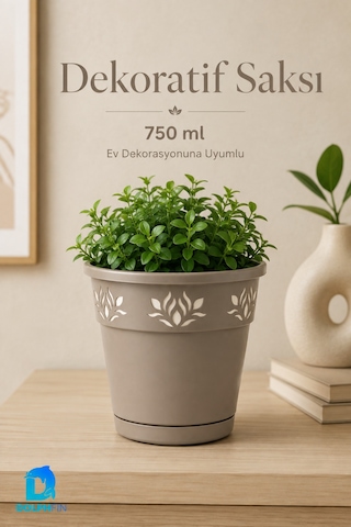 750 Ml Dekoratif Alt Tabaklı Plastik Saksı 11,5x11,5x11 Cm Karışık Renk