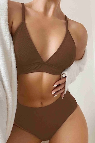 Angelsin Yüksek Bel Tasarım Bikini Altı Kahverengi 001