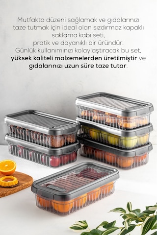 Vienev 3lü Kendinden Çizgili Kilitli Kapaklı Saklama Kabı Seti 2 Litre Antrasit