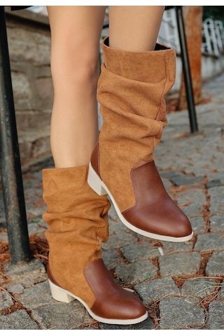 Jolin Taba Cilt Süet Detaylı Kadın Çizme Taba