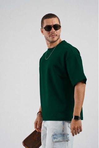 King Brich Oversize Kalıp Basic %100 Pamuklu Erkek Tişört Yeşil