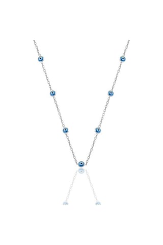 Gümüş Rodyumlu,Cam Göz Nazar Kolye Küpe Ve Bileklik Gümüş Set