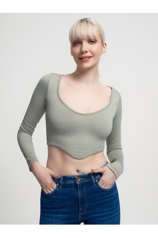 Crop Kadın Tshirt U.kol Mint Yeşili