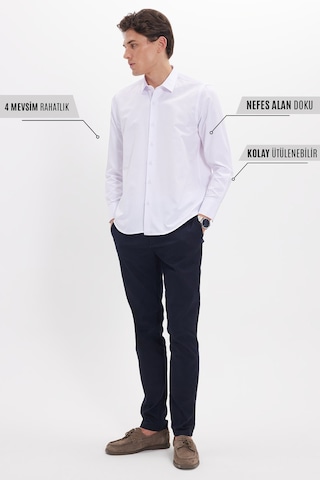 Tudors Slim Fit Uzun Kollu Kolay Ütü Teri Emen Nefes Alan Doku Kravatlık Dört Mevsim Erkek Gömlek-24607 Beyaz