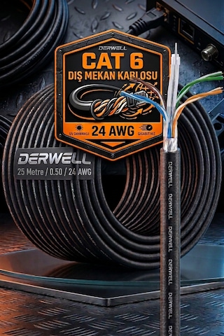 25 Metre Dış-iç Ortam Mekan Bakır Tel Cat6 Internet Kablosu Yüksek Hız 24 Awg 2 Katlı Ethernet Kablo