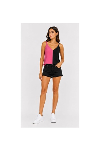 Onno Style Women Kolsuz Askılı V Yaka Triko Kadın Bluz Pembe - Siyah