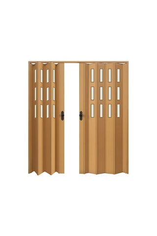 Faran Dekorasyon 170 x 215 Meşe Renk Camlı Çift Açılım Pvc Akordiyon Kapı - FRNAKMODEL-0-154