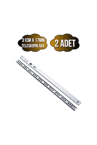 Teleskobik 17mm Çekmece Rayı Gömme Bilyeli İnce Ray 17mm 31cm 2 Takım Krom Çok Renkli