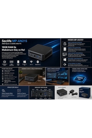 Seclife MP-AN215 R3-3200U 16 GB 500 GB SSD W11H Mini Pc
