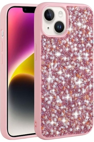 Apple Uyumlu iPhone 14 Kılıf Parlak Taşlı Tasarım Zore Linea Kapak Pembe