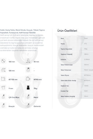 Hts 607 Sabit Bağlantılı 10lik Galvanz Kaplama Kauçuk Teker 4 Ad