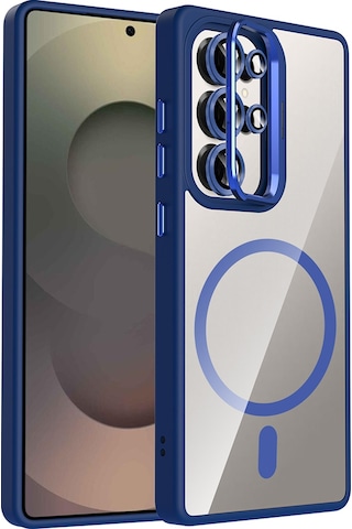 Galaxy Uyumlu S25 Ultra Kılıf Standlı + Kamera Lens Koruma Setli M-safe Şarj Özellikli Mkst Lacivert Lacivert