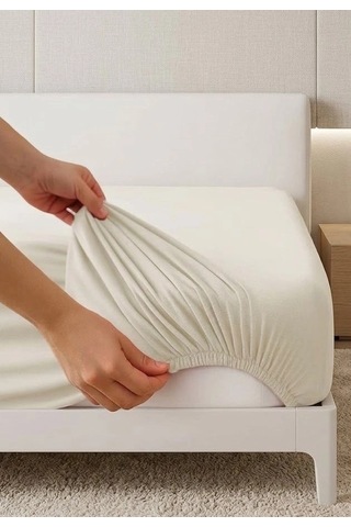 Çift Kişilik Düz Penye %100 Pamuklu Lastikli Çarşaf 180x200 Newsheet Ekru
