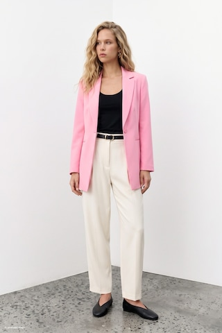 Sateen Mono Yaka Klasik Ceket - Açık Pembe-137777