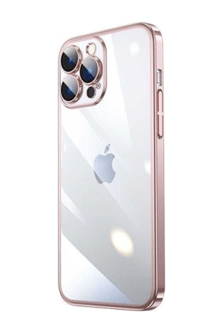 Apple Uyumlu iPhone 14 Pro Max Kılıf Sert Pc Renkli Çerçeveli Zore Riksos Kapak Rose Gold