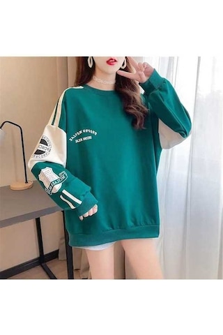 Novahub Yeşil Gevşek Dikiş Hoodie Kadın Yuvarlak Boyun Kadın Hoodies & Sweatshirt Sonbahar Kış Üstü Yeşil