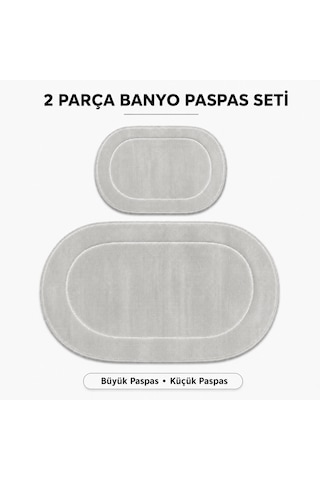 Rixos 2'li Banyo Halısı Paspası Seti Kaymaz Tabanlı Klozet Takımı Açık Gri