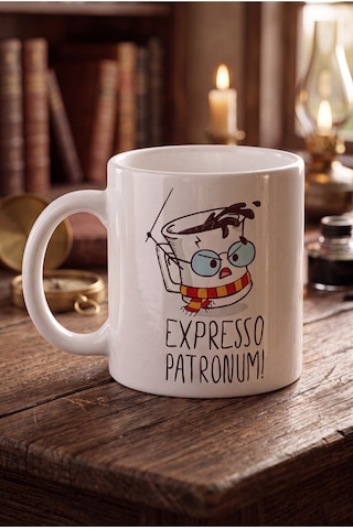Özel Tasarım Kupa Bardak Expresso Patronuım Yazılı Konsept Baskılı Porselen Hediye Kupa Bardak Beyaz