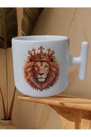 Aslan Çift Taraf Baskılı T Kupa Bardak Beyaz T