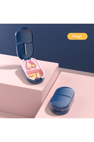 Yeiuyi Taşınabilir Mini Çok Fonksiyonlu Hap Kutusu Tablet Kesme Kutusu Mavi