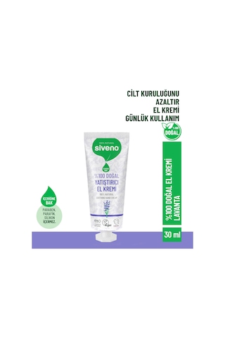 Siveno %100 Doğal El ve Vücut Kremi Lavanta Cilt Yatıştırıcı Onarıcı Yoğun Nemlendirici Vegan 30 ML