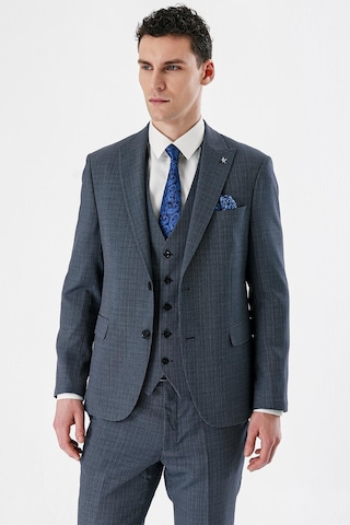İmza Koyu Lacivert Desenli Kırlangıç Yaka Yelekli 6 Drop Slim Fit Dar Kesim Klasik Takım Elbise 1001240157-koyu Lacivert Koyu Lacivert