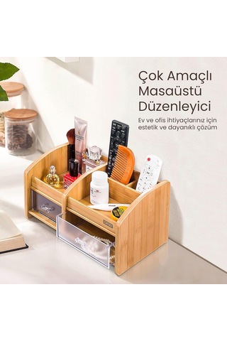 Dx-404 Bambu Desenli Ahşap Kalemlik, Masaüstü Düzenleyici Çok Renkli