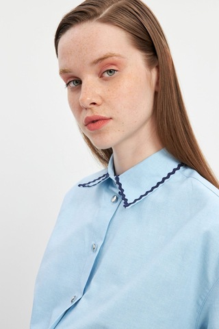 Stella Pulvis Mavi Su Taşlı Oxford Gömlek Mavi