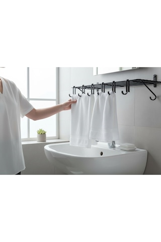 Karteya 10 Adet Siyah Kanca Askı Banyo Ve Mutfak Rafları İçin Plastik Asma Aparatı Siyah