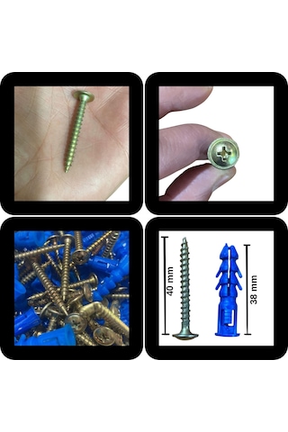 Kalibreli Dübel Ve Vida Seti 100 Adet Pul Başlı, 8mm Dübel 8 MM