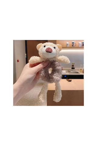 Ayıcıklı Lastik Peluş Toka Bej