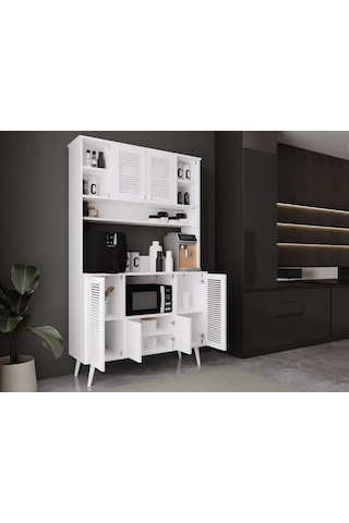 Kahve Köşesi 120 Cm %100 Mdf Panjur Kapak Çok Amaçlı Dolap Beyaz