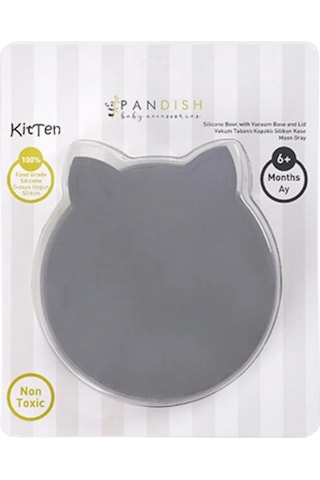 Pandish Kitten Vakum Tabanlı Kapaklı Silikon Kase - Gri Standart