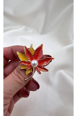 Bb Akağaç Yaprağı İncili Broş Altın - Kahverengi