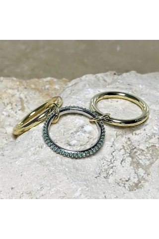 3'lü Gold-yeşil Yüzük Çok Renkli