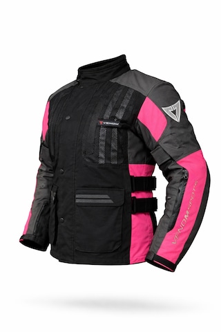 Venom Tourex Gri Siyah Pembe Su Geçirmez Kadın Motosiklet Montu Kalıplar Dardır