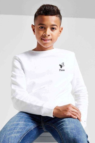 Balık Burcu Baskılı Unisex Çocuk Beyaz Sweatshirt Beyaz