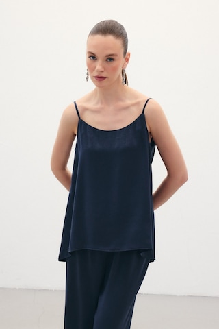 Sateen Askılı Saten Bluz - Lacivert-136351 Lacivert