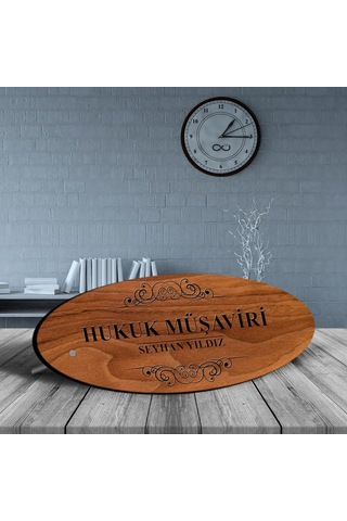 Kişiye Özel Mesleki Hukuk Müşaviri Ahşap Oval Masa İsimliği - 1