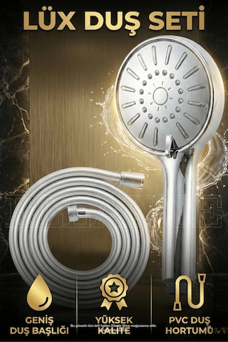 Lüx Duş Seti Geniş Duş Başlığı & Yüksek Kalite Pvc Hortum Çok Renkli