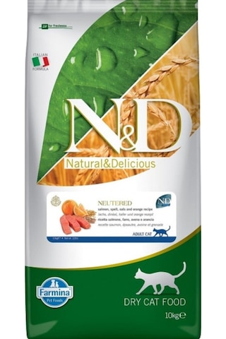 N&D Düşük Tahıllı Somonlu Kısırlaştırılmış Yetişkin Kedi Maması 10 KG