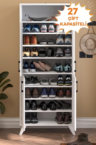 Bofigo 4 Kapaklı Ayakkabılık 9 Bölmeli Ayakkabılık Çok Amaçlı Dolap Beste Beyaz