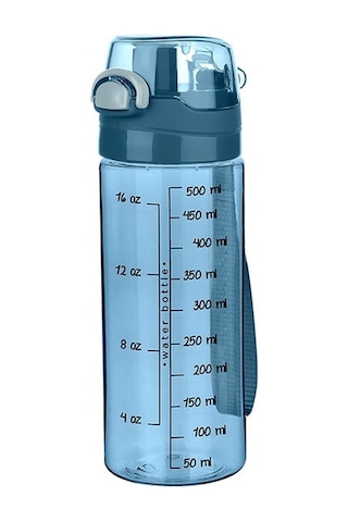 Şeffaf Desenli Spor Plastik Su Matarası Şişesi 500 Ml Mavi